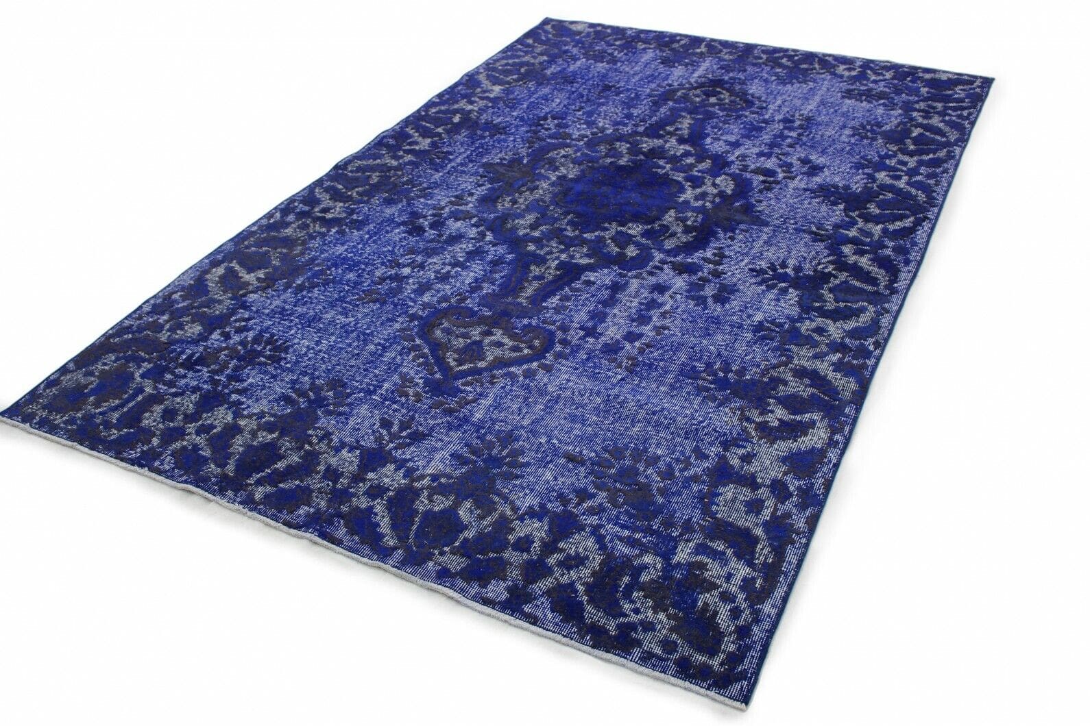 Vintage Teppich 3D-Look Blau 295x179cm handgeknüpft Orientteppich