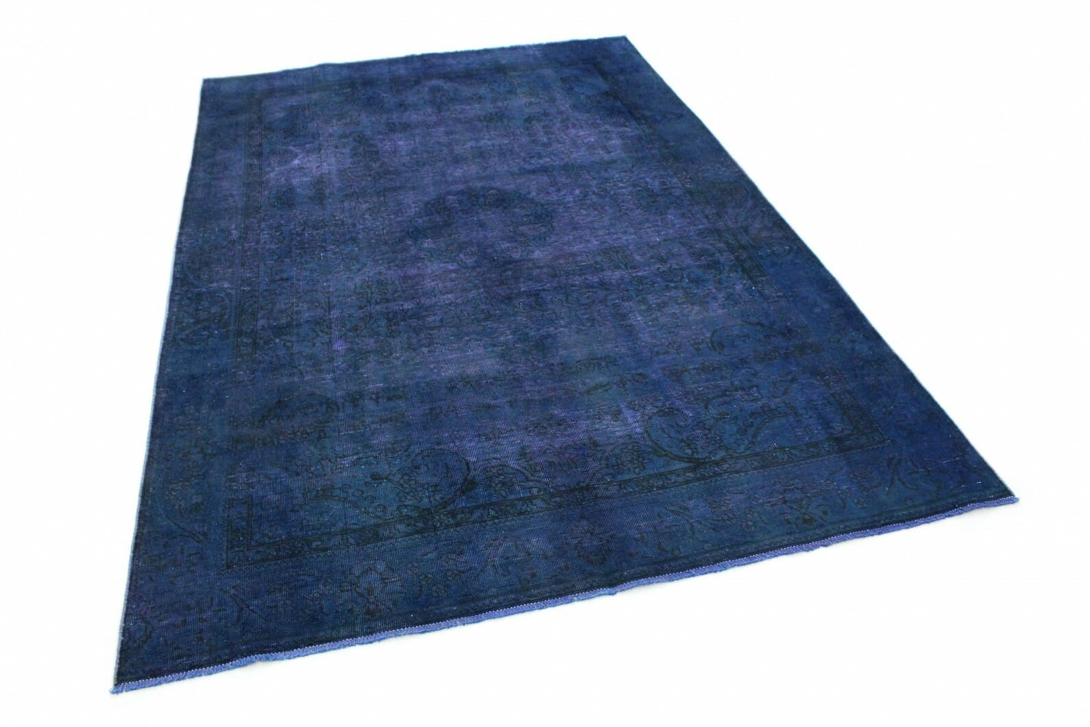 Vintage Orientteppich Blau 283x192cm, handgeknüpft, Designerstück