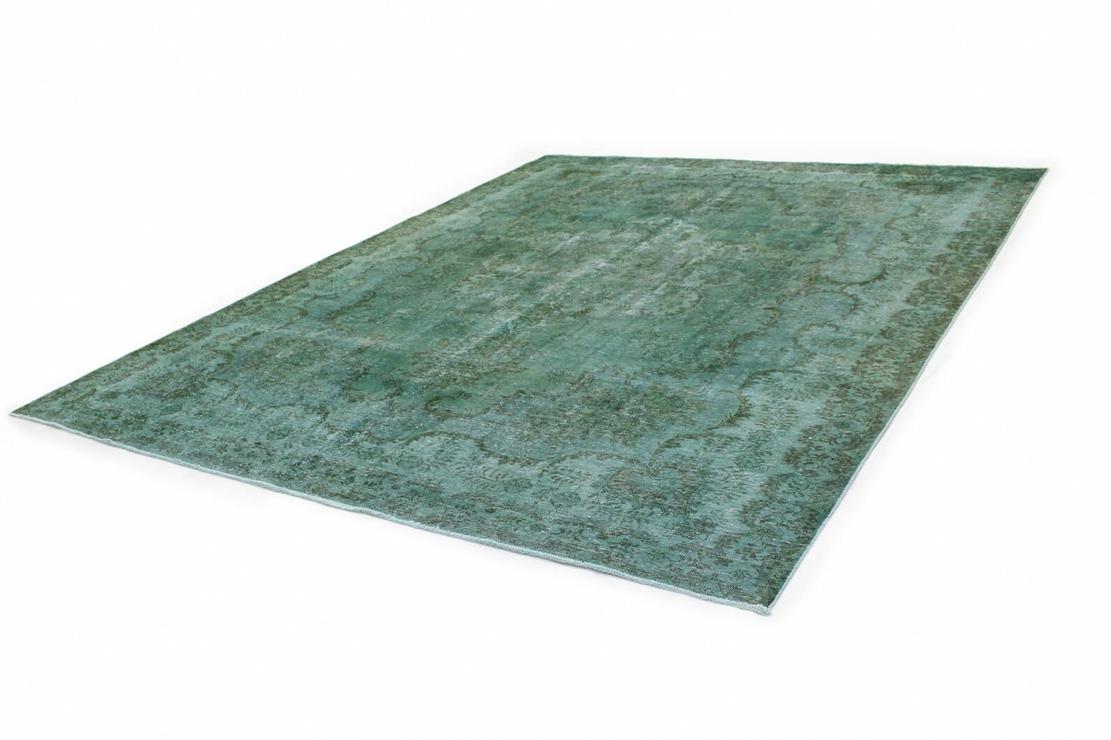 Vintage Orientteppich 380x299 cm in Grün Türkis, handgeknüpft