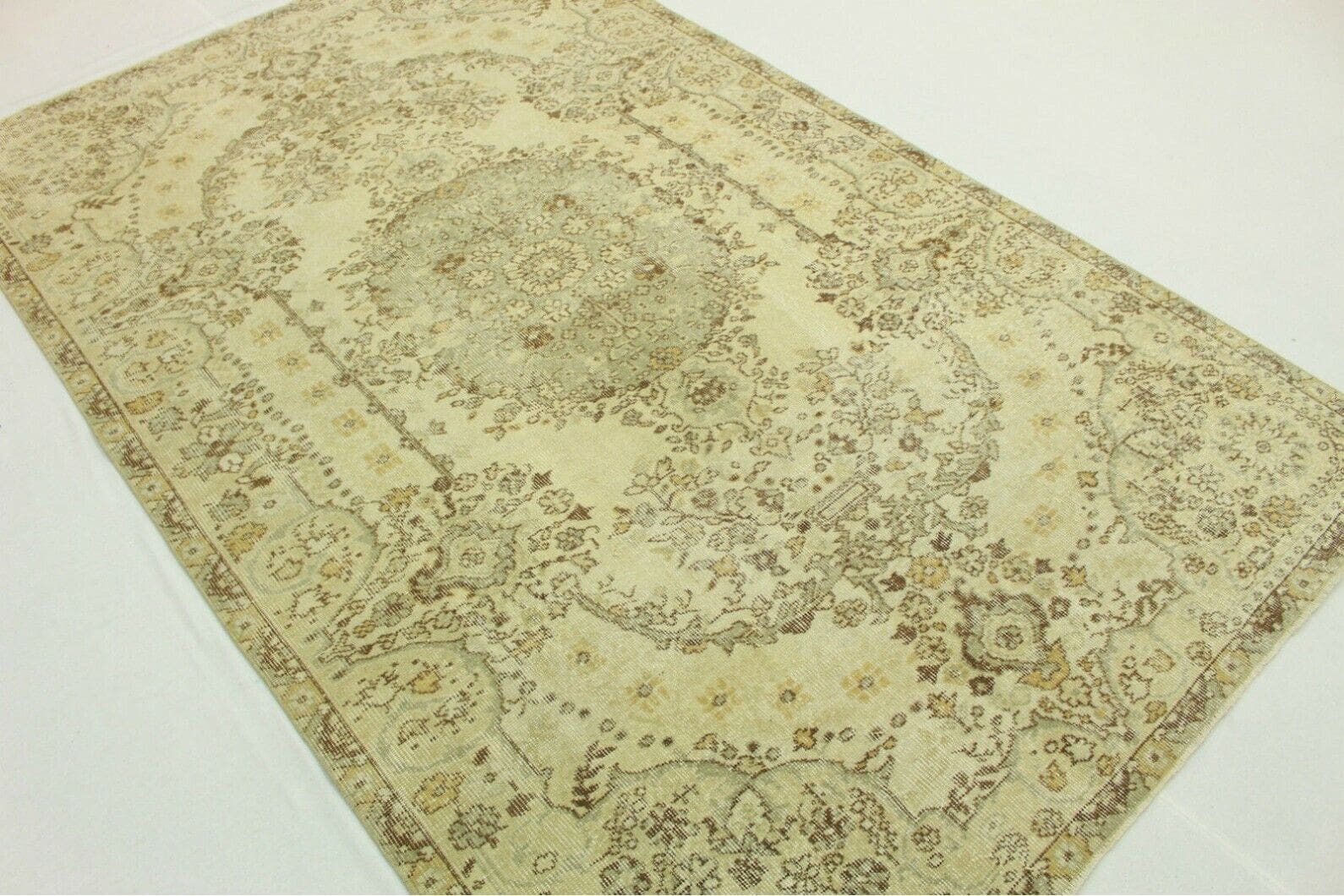 Vintage Orientteppich Beige 275x170cm, handgeknüpft, Designunikat