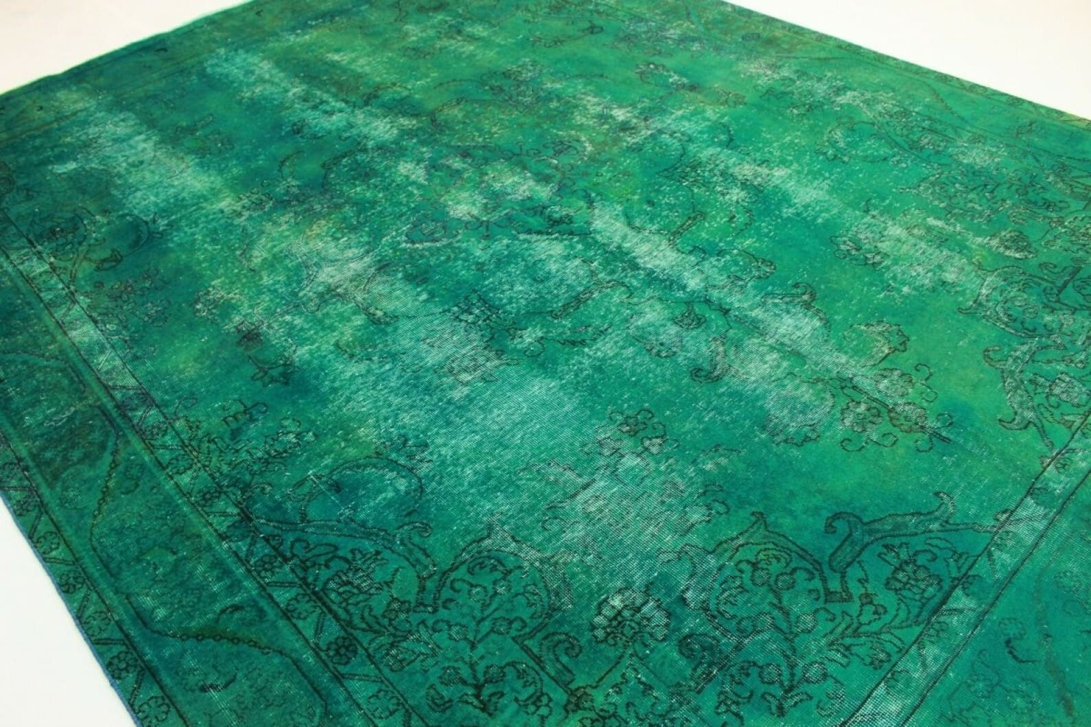 Vintage Orientteppich 390x299cm türkis, handgeknüpft, einzigartig