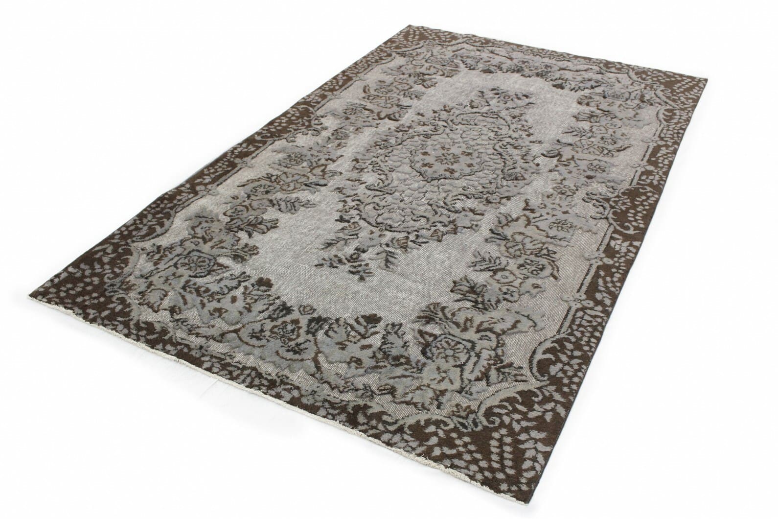 Vintage Orientteppich 272x169cm, grau, 3D-Look, handgeknüpft