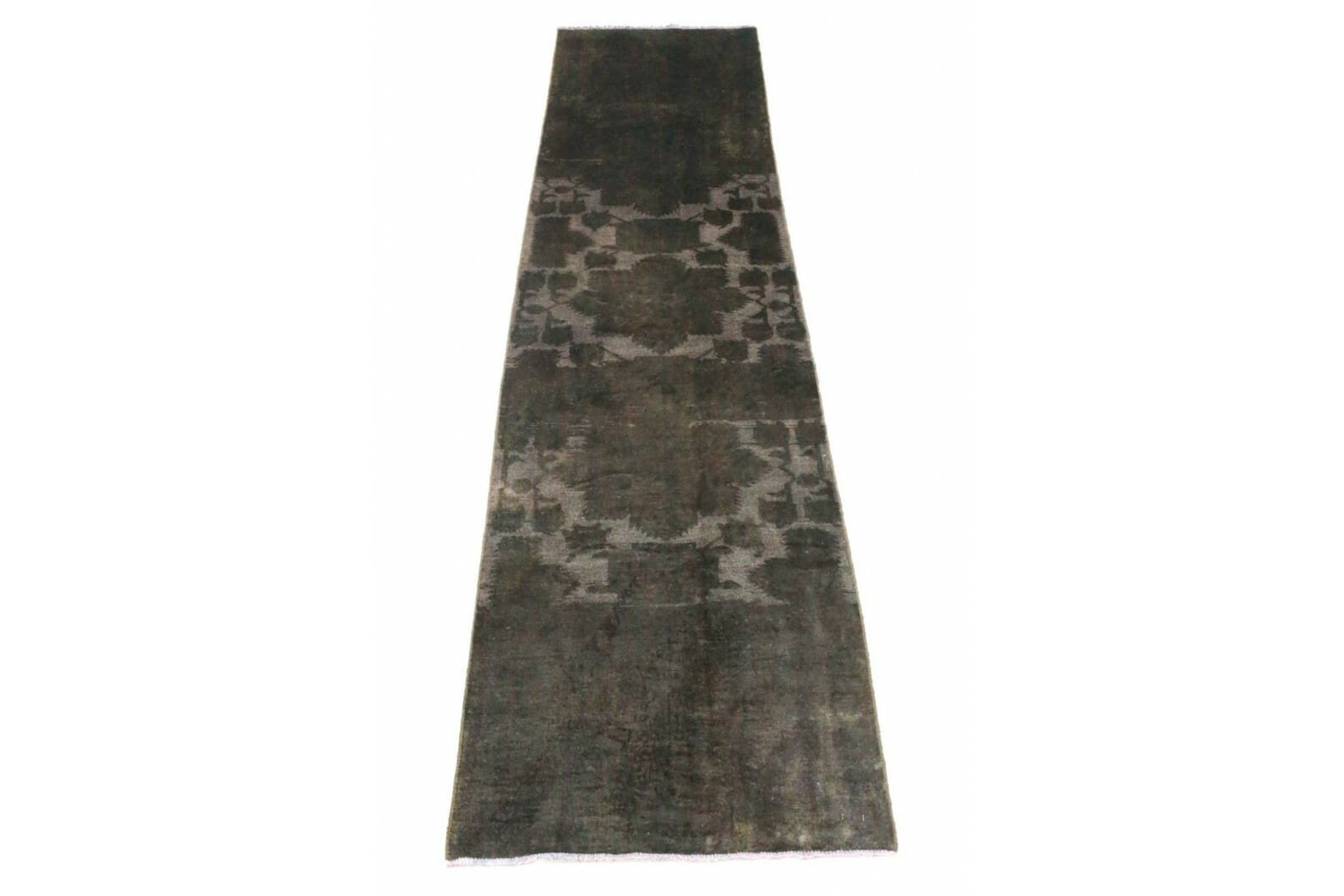 Vintage Teppich Läufer Schwarz 365x89cm, handgeknüpft, Orientteppich