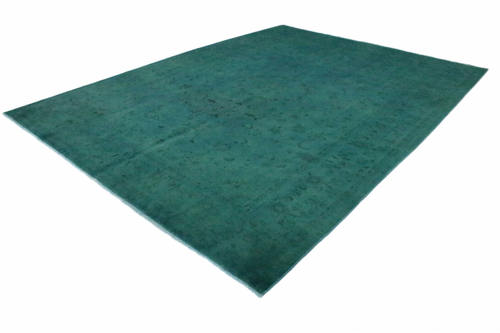 Vintage Orientteppich 377x279 cm türkis, handgeknüpft, Designunikat