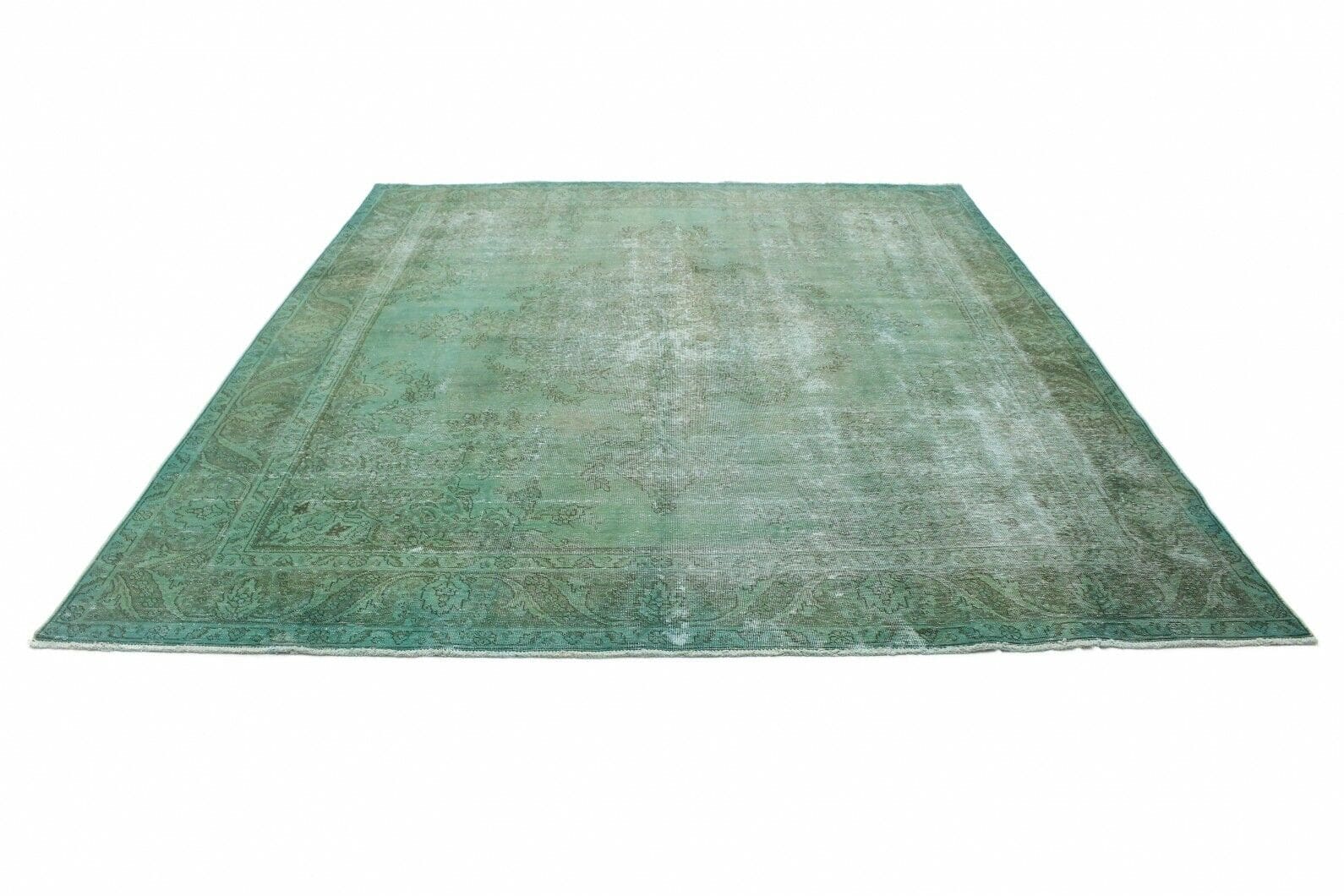 Vintage Orientteppich 350x289cm Grün Grau, handgeknüpft