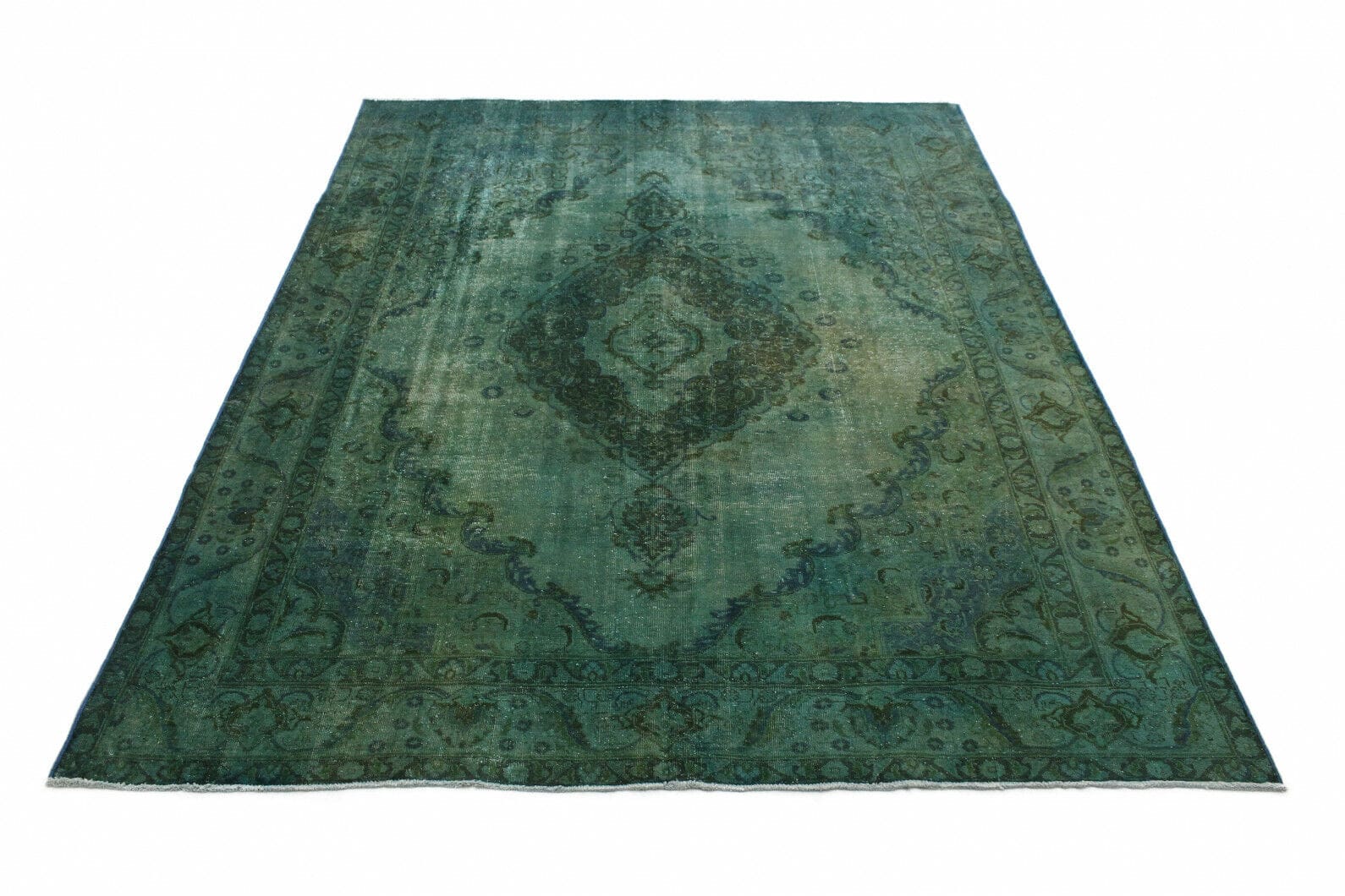 Vintage Orientteppich Grün 378x279cm - Handgeknüpft, Unikat