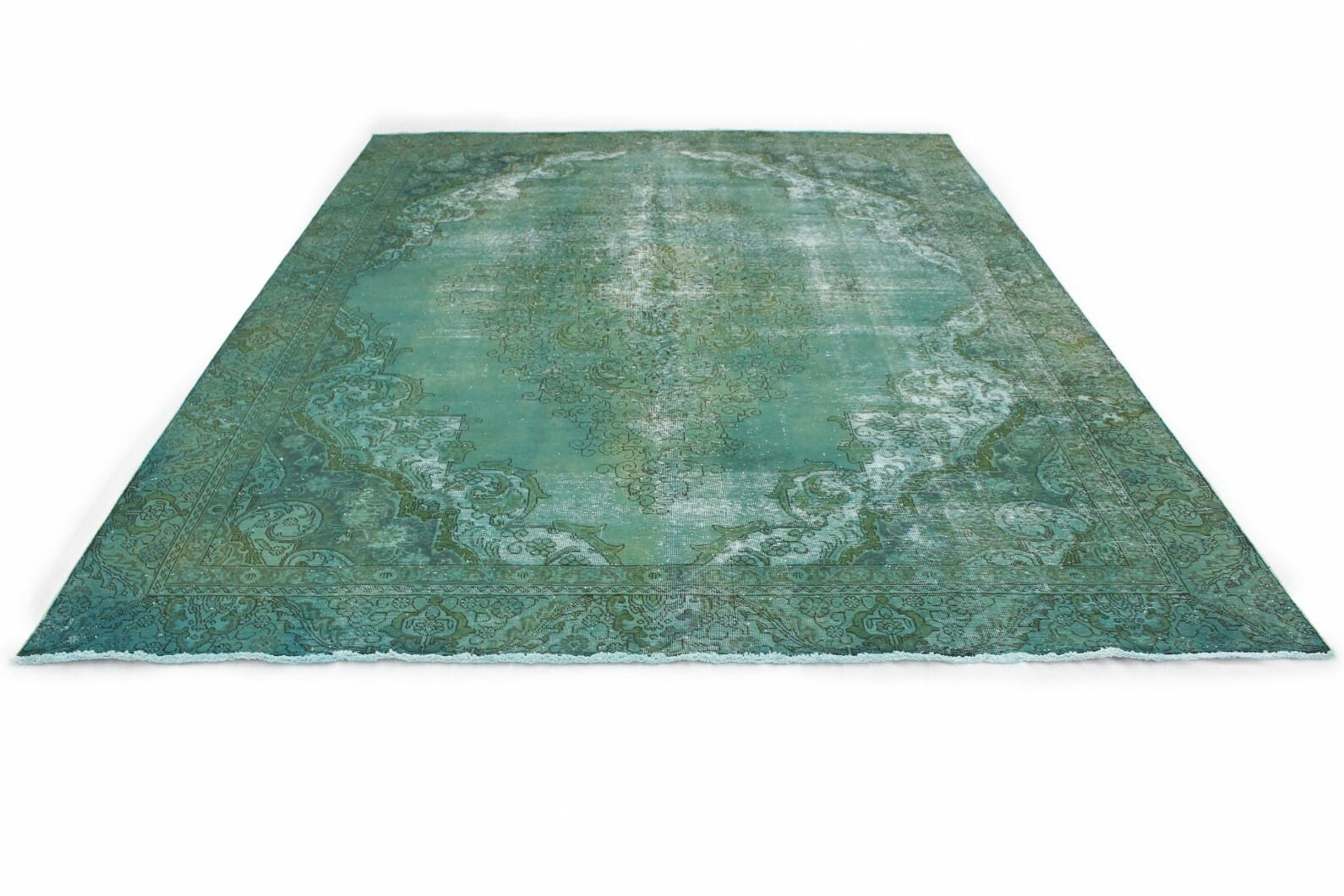 Vintage Teppich Grün 384x283 cm - Handgeknüpft, Unikat - Orientteppich