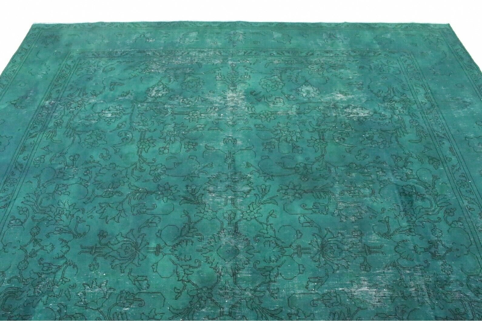 Vintage Orientteppich türkis 382x294cm, handgeknüpft, Unikat