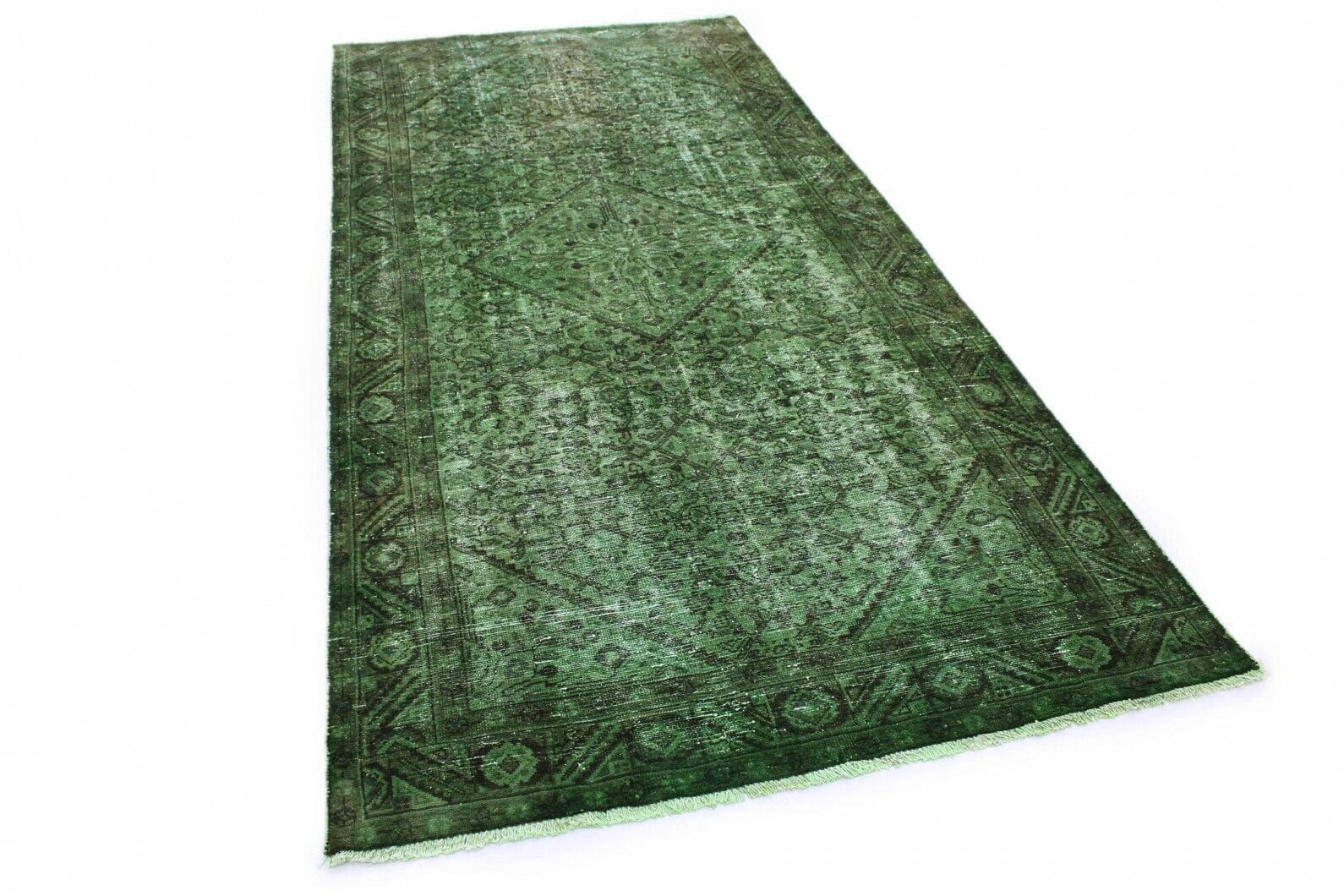 Vintage Orientteppich Grün 315x152cm, exklusiv handgeknüpft