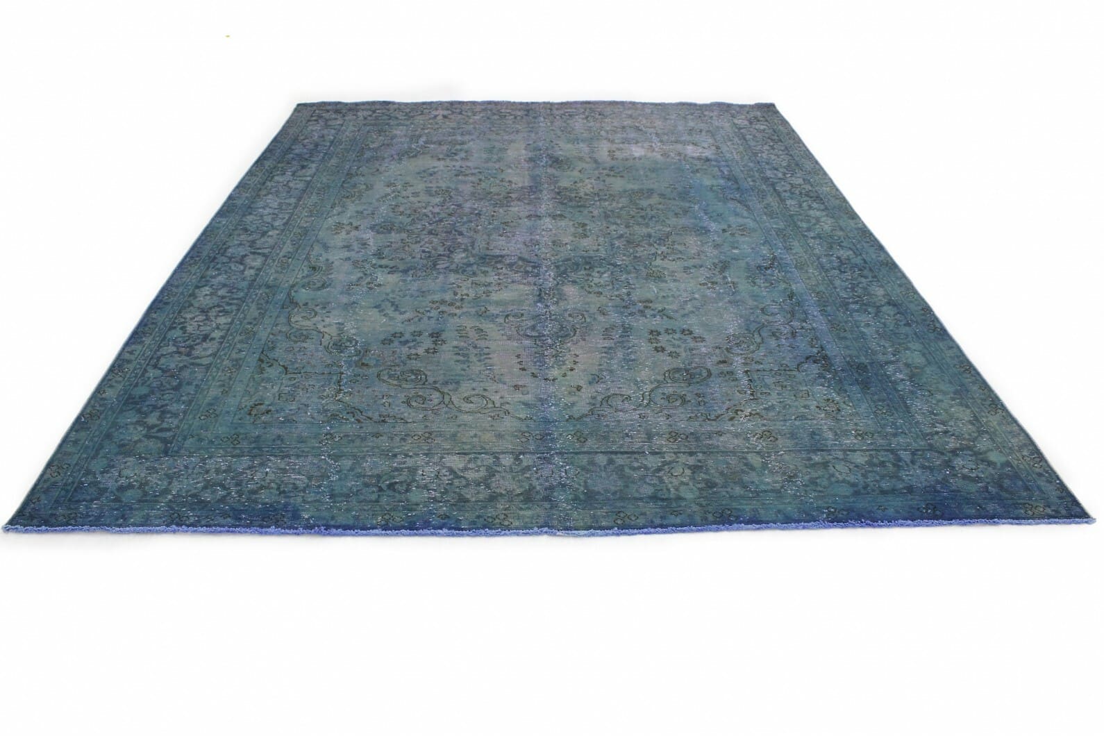 Vintage Orientteppich Blau 375x289cm, einzigartiges Design, handgeknüpft