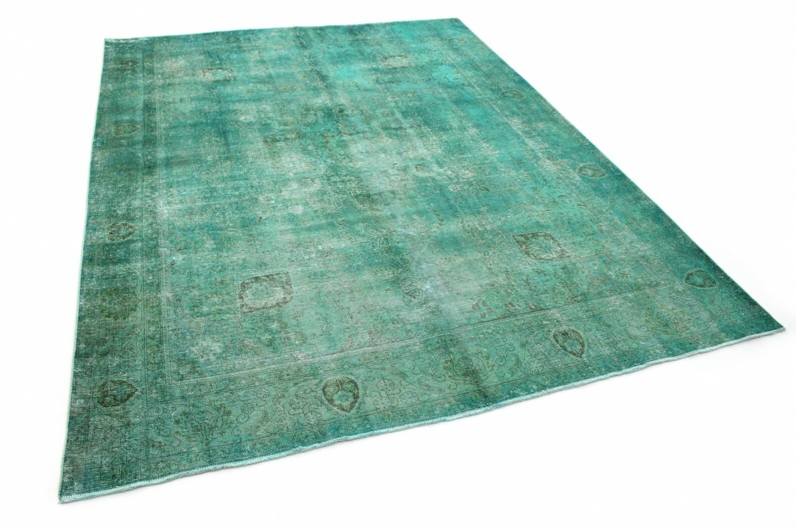 Vintage Orientteppich 387x299cm Grün Türkis, handgeknüpft