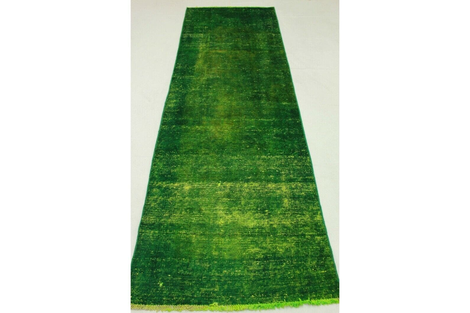 Vintage Teppich Läufer Grün 312x93cm - Handgeknüpft, Orientteppich