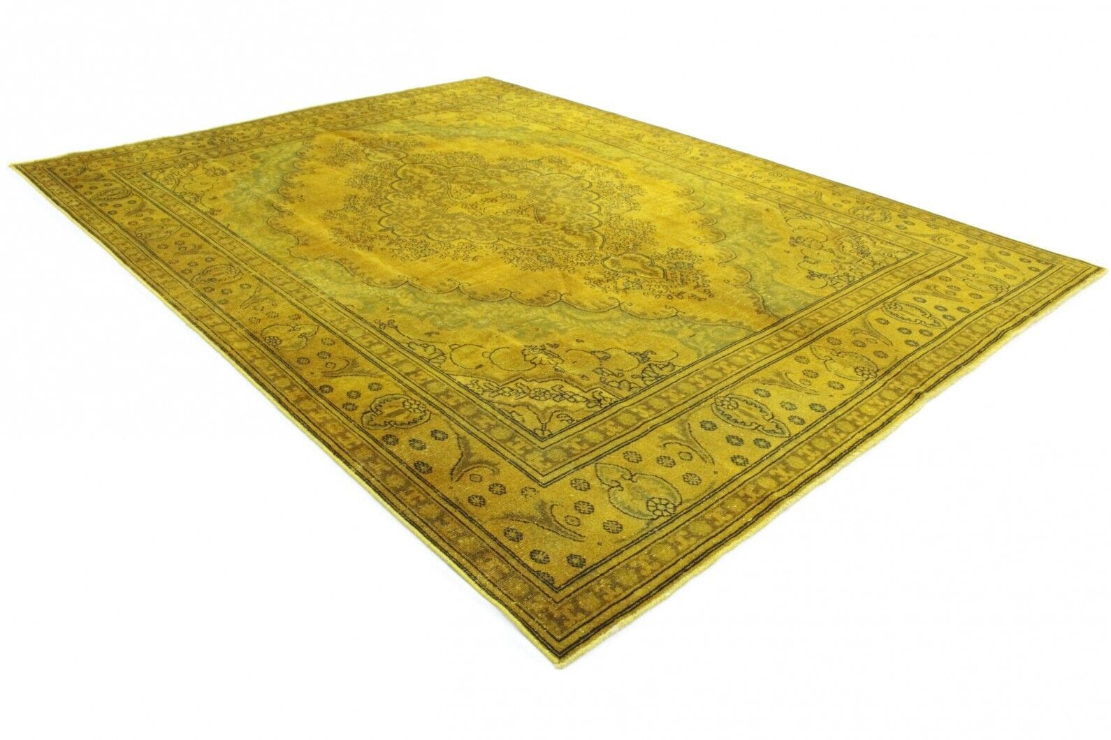 Vintage Orientteppich Gelb 389x295 cm – Exklusiv handgeknüpft
