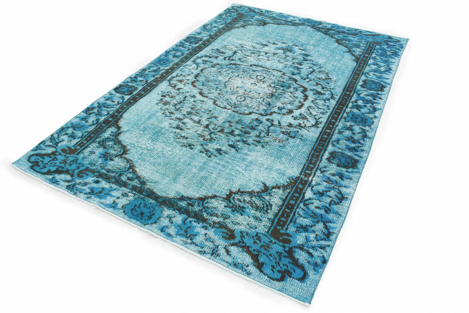Vintage Orientteppich 260x169cm 3D-Look Türkis, handgeknüpft