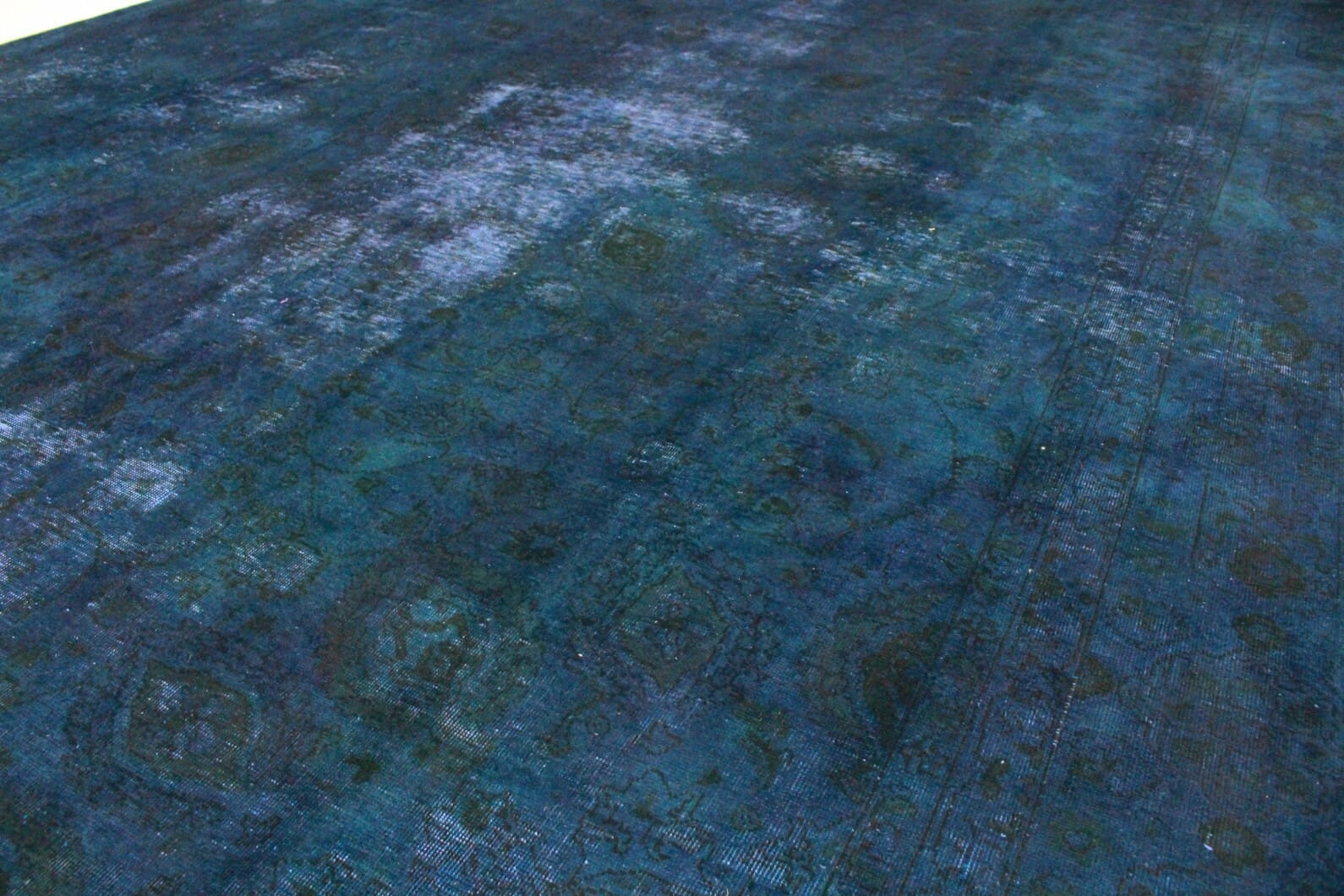 Vintage Orientteppich Blau Türkis 388x279 cm – handgeknüpft