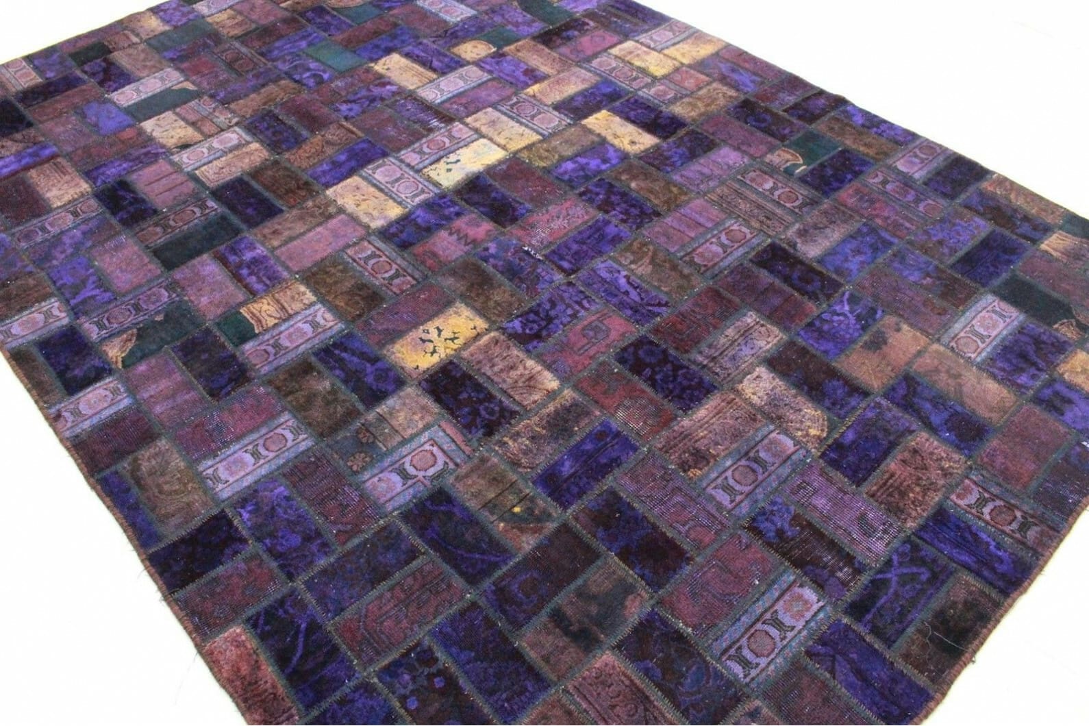 Patchwork Orientteppich Lila 289x199cm - Einzigartige Optik, handgeknüpft