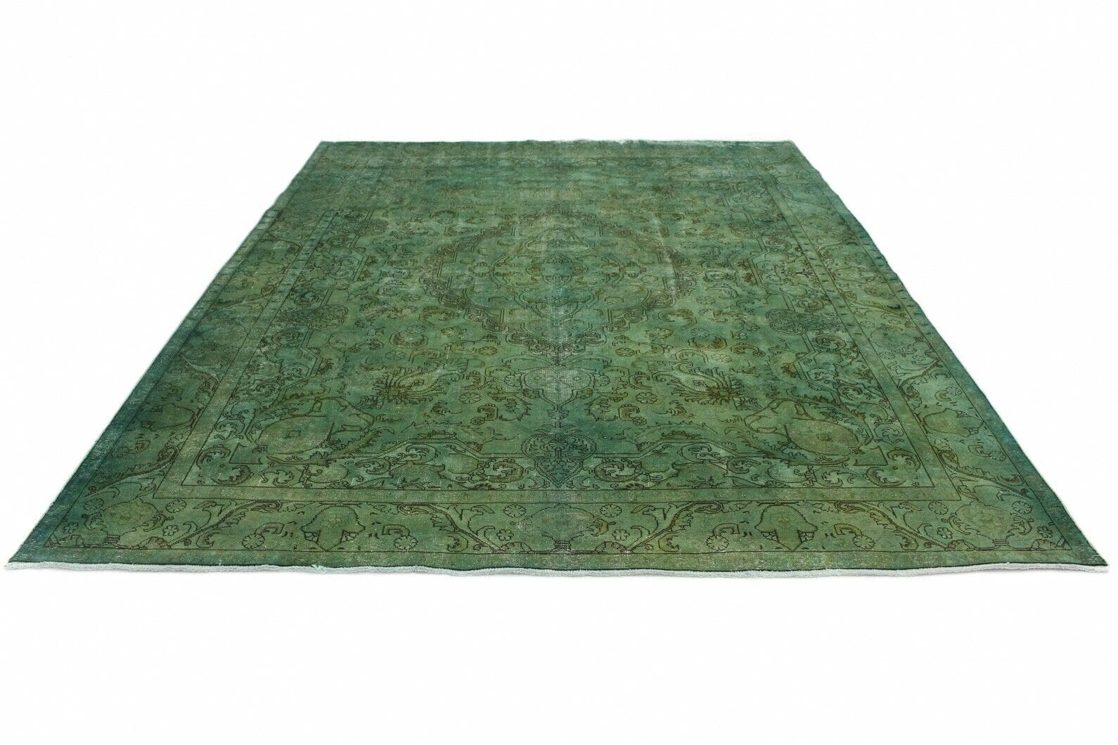 Vintage Orientteppich Grün 391x289cm, handgeknüpft, 3,9x2,9m