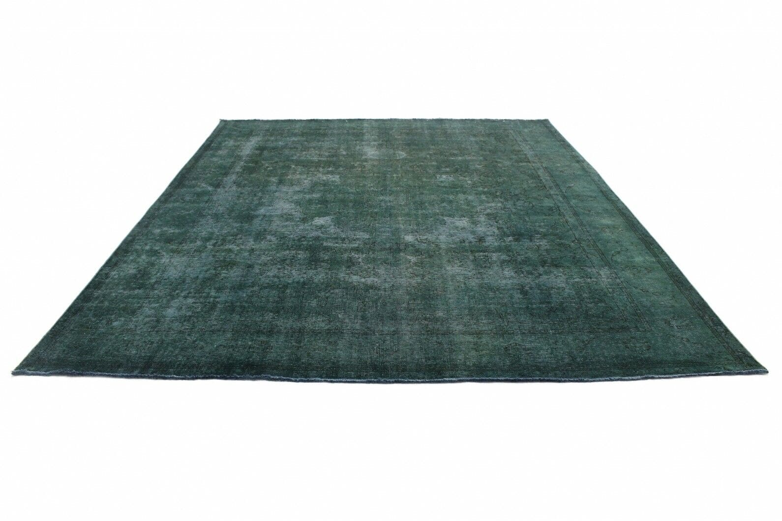 Vintage Orientteppich Grün 392x299 cm, handgeknüpft, Designerstück