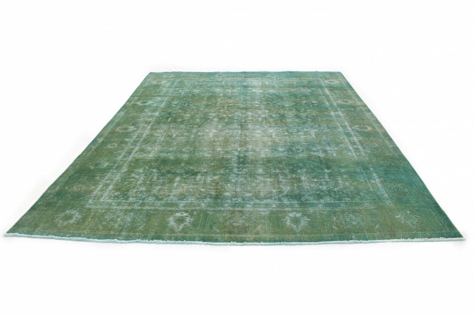 Vintage Orientteppich Grün 383x289cm, Designer-Unikat, handgeknüpft