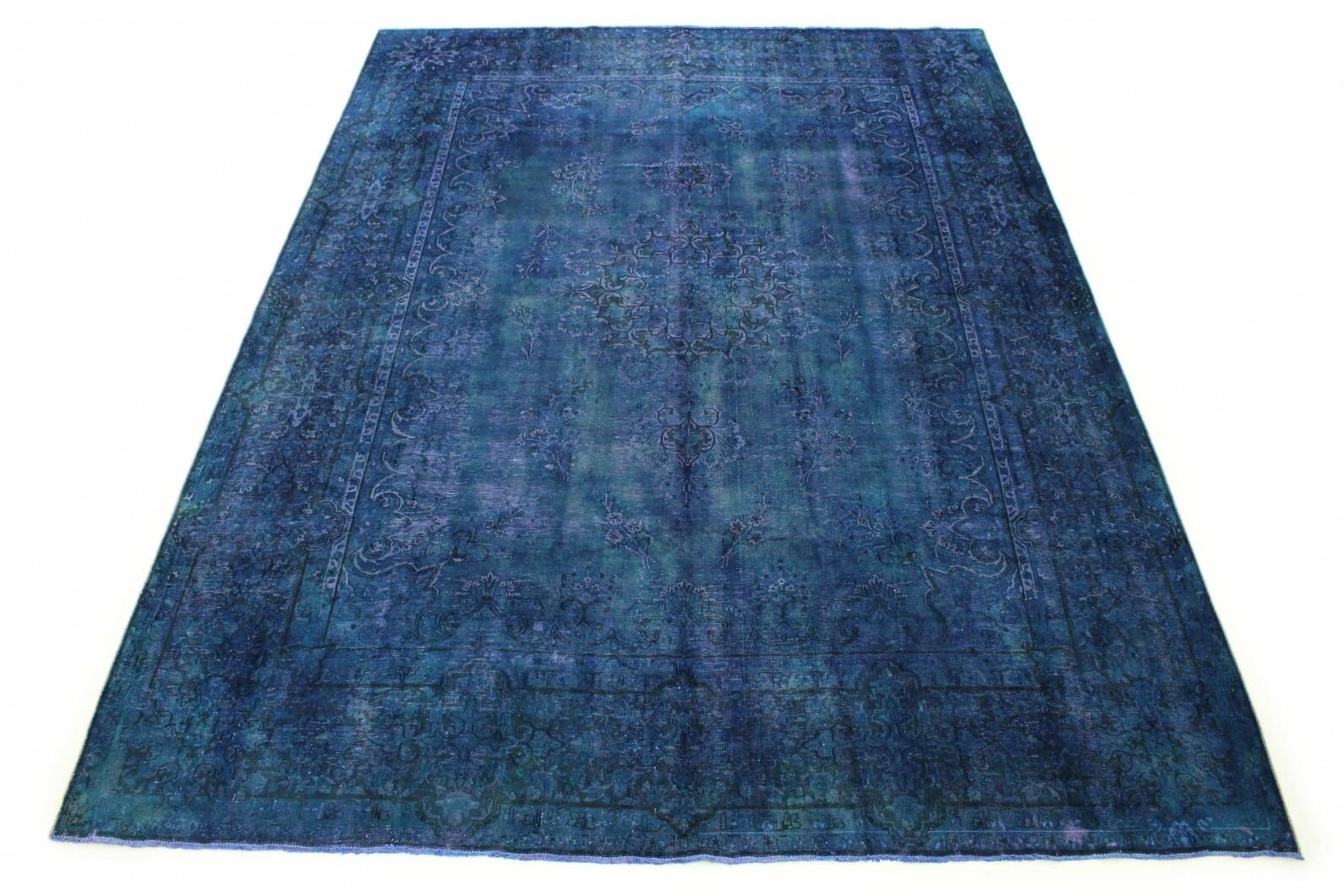 Vintage Orientteppich Blau 412x295cm, handgeknüpft, Designerstück