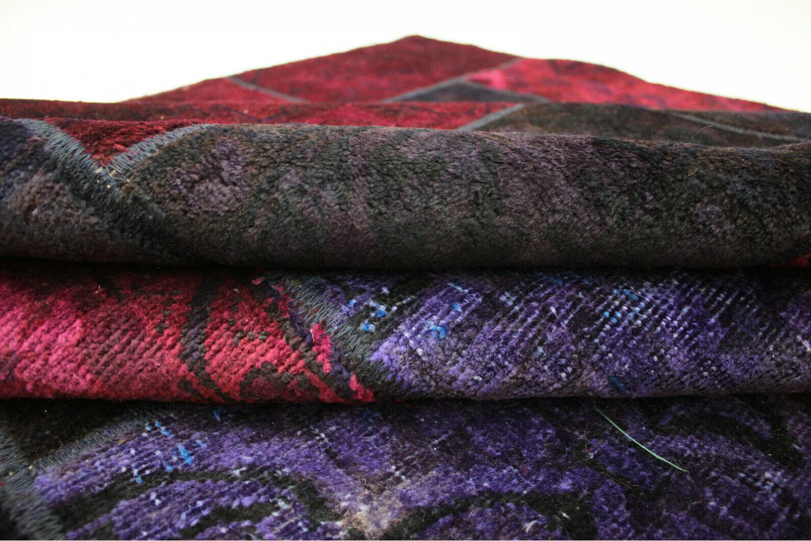 Patchwork Orientteppich 310x202cm rot lila pink handgeknüpft