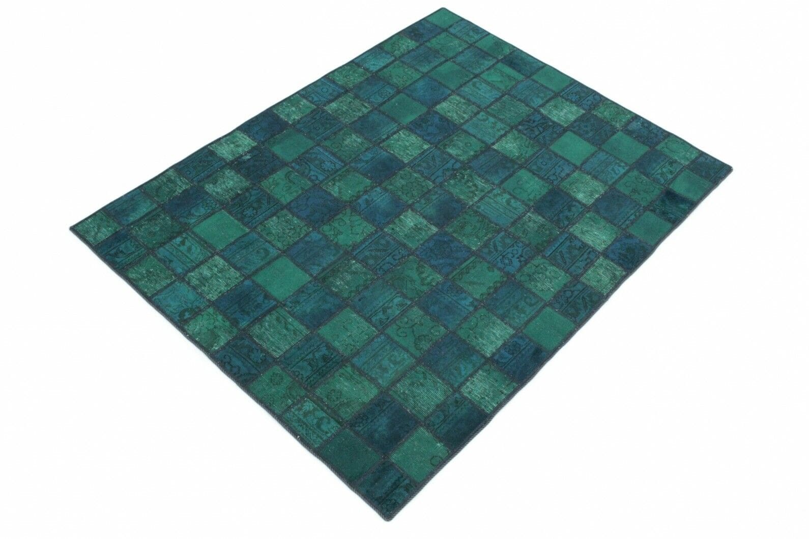 Patchwork Teppich Grün Türkis 202x151 cm – handgeknüpft