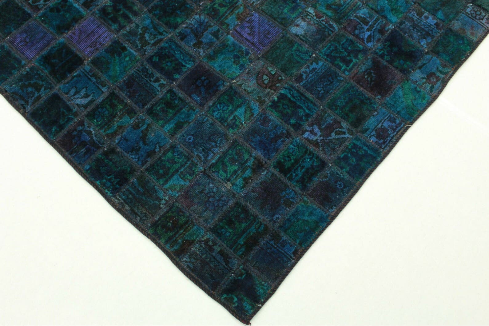 Patchwork Orientteppich 270x171cm Türkis Violett - handgeknüpft
