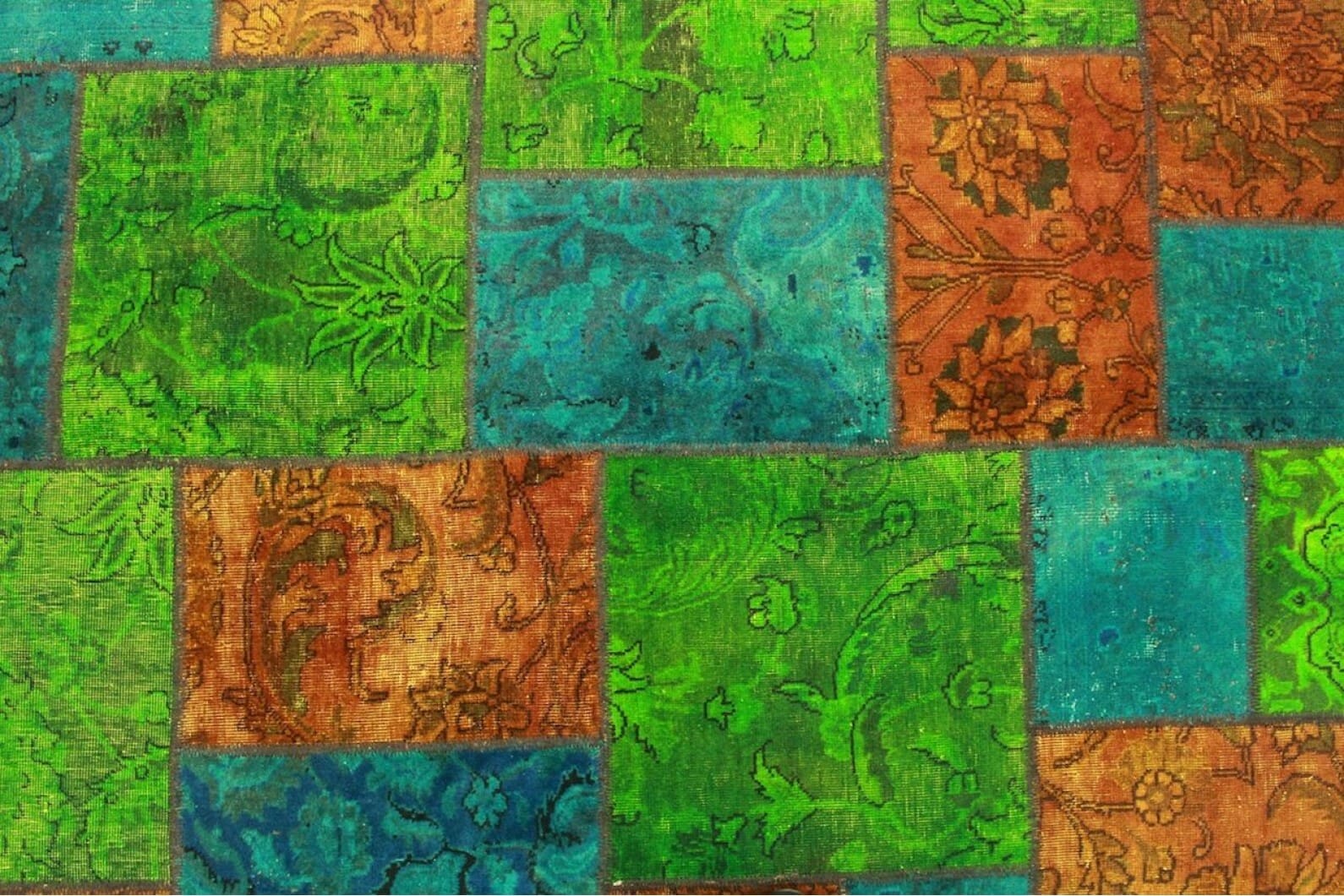 Patchwork Orientteppich 240x163cm Orange Grün Türkis handgeknüpft