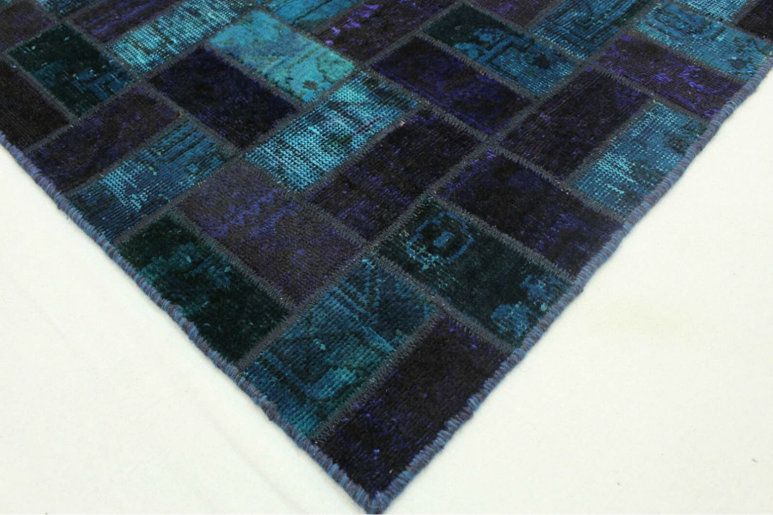 Patchwork Teppich Lila Blau 249x161cm, handgeknüpft, Orientteppich
