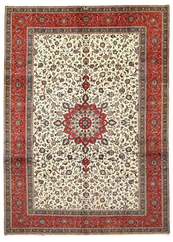 Kashan Teppich 419x301 cm, Medaillonmuster, 100% Schurwolle, handgeknüpft, Perserteppich H1
