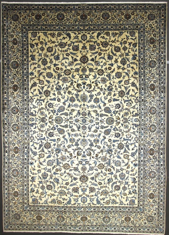 Keshan Teppich 418x298 cm, cremefarbig, Blumenmuster, handgeknüpft