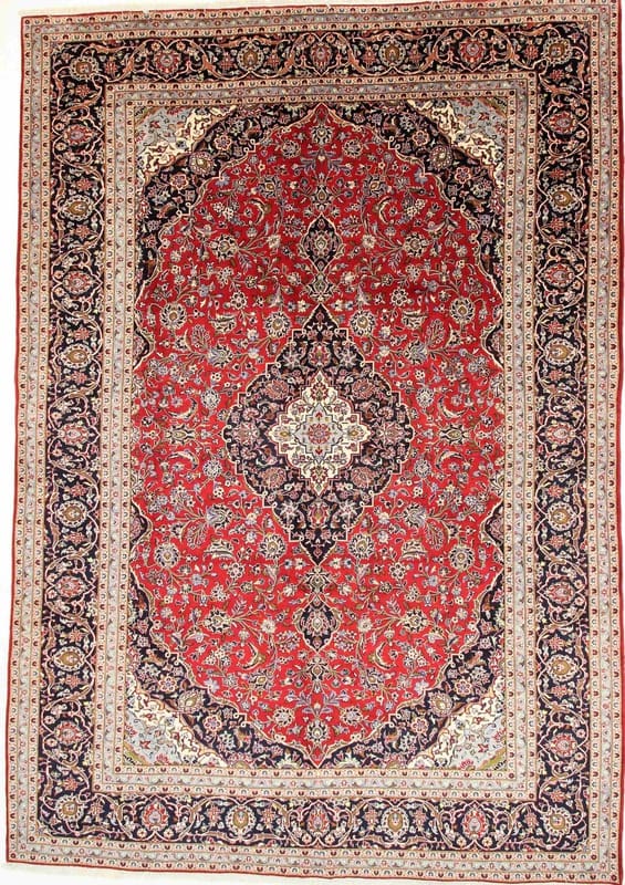 Keshan Teppich 410x281 cm - Traditionell, florales Medaillon, handgeknüpft