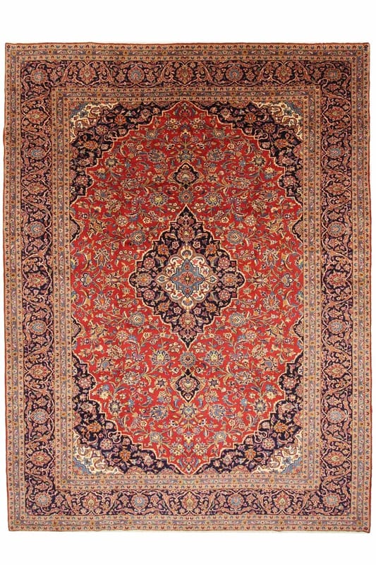 Keshan Teppich 407x309 cm, klassisches Blumenmuster, handgeknüpft