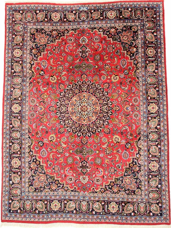 Orientteppich Mashhad 398x295 cm, rot-blau, handgeknüpft