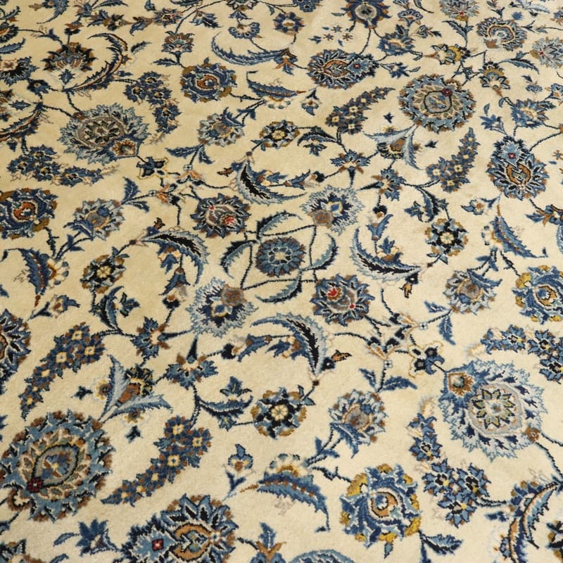 Keshan Teppich 418x298 cm, cremefarbig, Blumenmuster, handgeknüpft