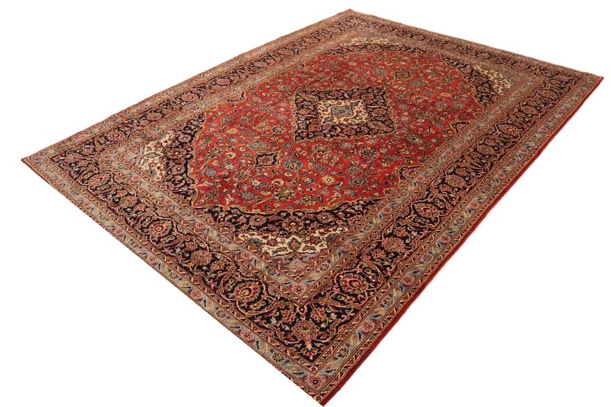 Kashan Teppich 414x301 cm, rotes All Over-Design, handgeknüpft