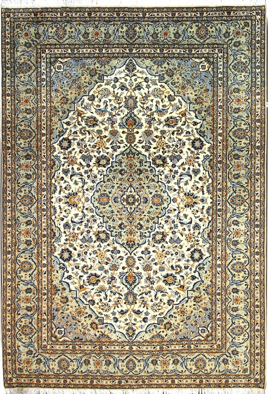 Kashan Teppich 368x251 cm, creme-mandarinenfarbig, handgeknüpft