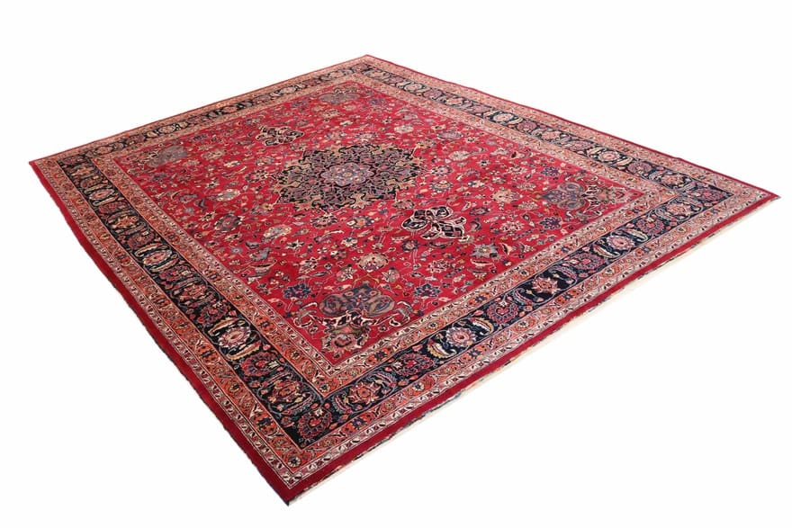 Orientteppich Mashhad 378x303 cm, rot-blau, handgeknüpft