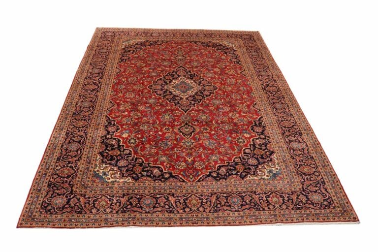 Keshan Teppich 407x309 cm, klassisches Blumenmuster, handgeknüpft