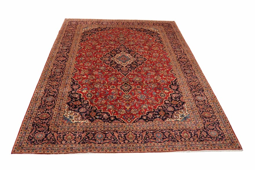 Keshan Teppich 407x309 cm, klassisches Blumenmuster, handgeknüpft