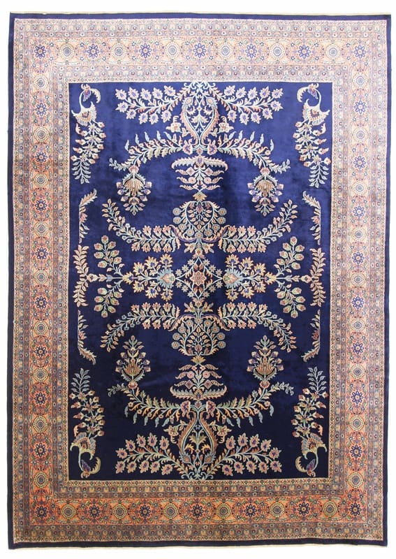 TeppichBazar Sarough Teppich 347x250 cm – Floral in Blau, handgeknüpft