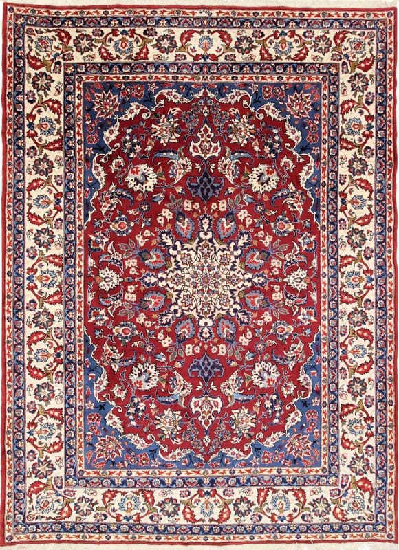 Yazd Teppich 361x255cm, klassisches Medaillon, handgeknüpft, Perserteppich