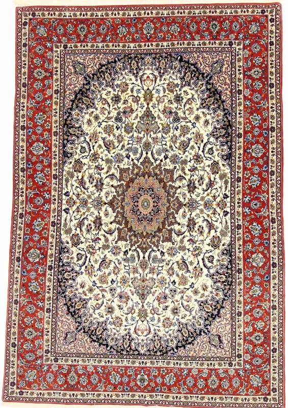 Isfahan Teppich 296x200 cm, 650.000 Knoten, handgeknüpft, Perserteppich