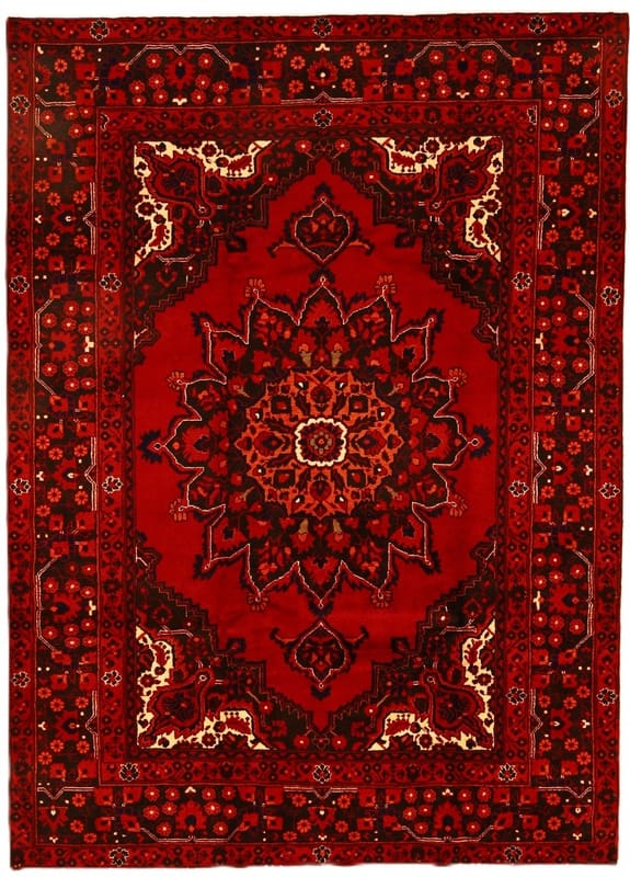 TeppichBazar Kuddi Orientteppich 290x219, handgeknüpft, rot-blau
