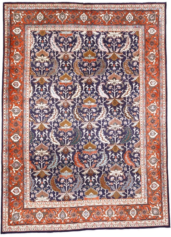 Vintage Orientteppich 305x221 cm, handgeknüpft, einzigartiges Muster