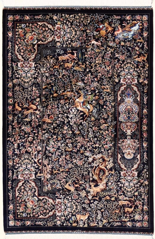 Ghom Orientteppich 92x61 cm, Viskose, elegantes Design, handgeknüpft