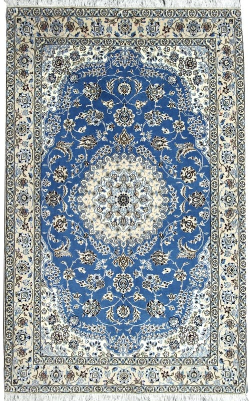 Eleganter NAIN 9LA Orientteppich 241x154 cm in Blau/Creme, handgeknüpft H1