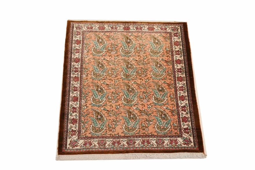 TeppichBazar Ghom Seidenteppich 69x49 cm – Florales Design, handgeknüpft
