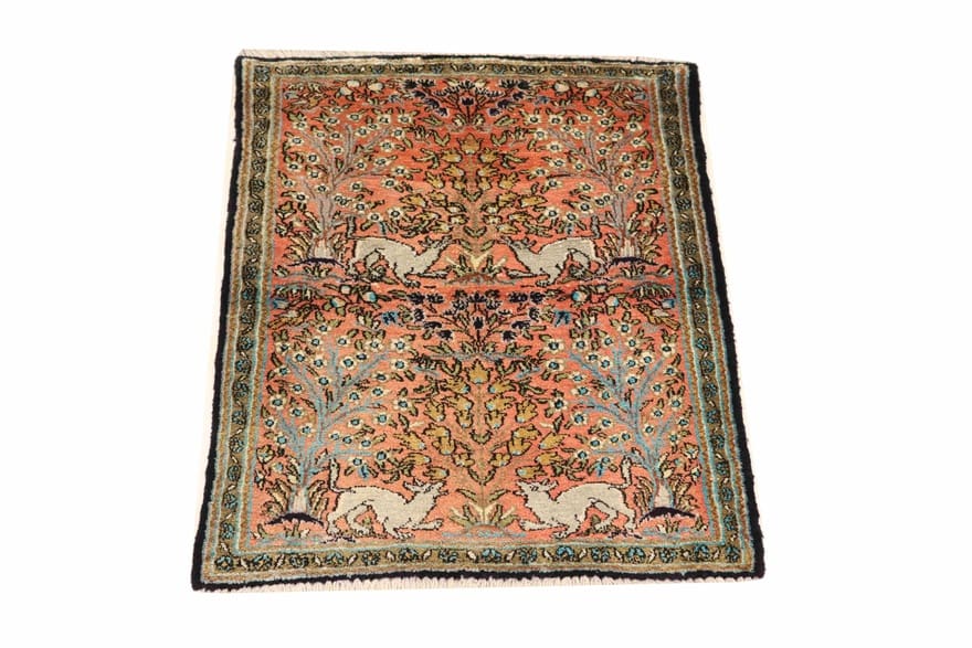 Handgeknüpfter Ghom Seidenteppich 82x59 cm – antik, elegant, Perserteppich