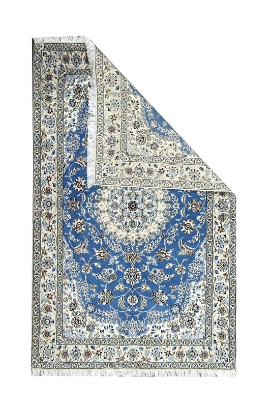 Eleganter NAIN 9LA Orientteppich 241x154 cm in Blau/Creme, handgeknüpft H1